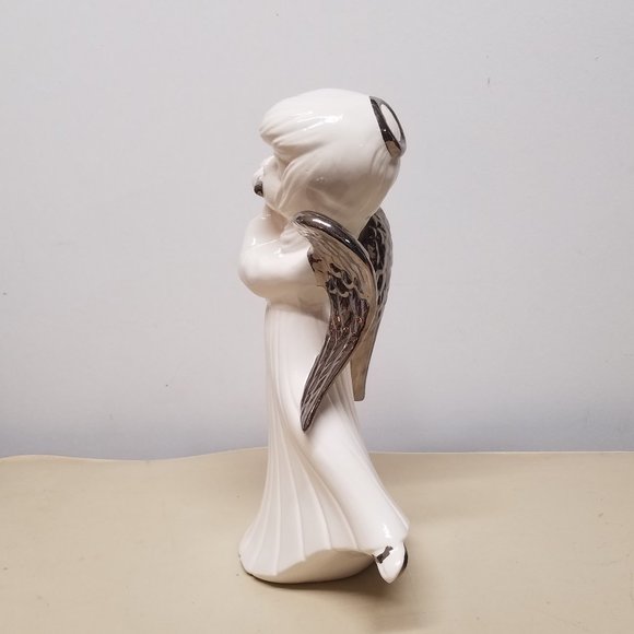 Atlantic Mold White, Sliver Angel Playing Flute Ceramic Christmas 12" Figure - Picture 3 of 8